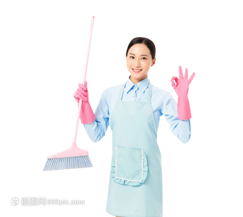 家政服務(wù)女性掃地OK手勢(shì)